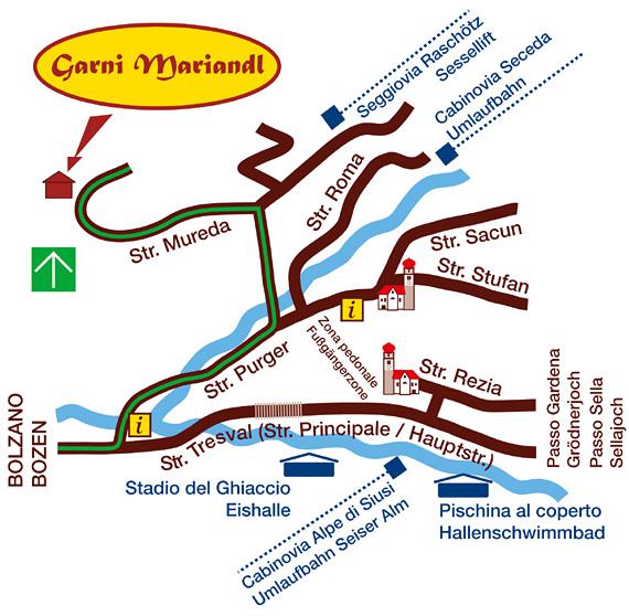 Piantina - Come arrivare - Garni Mariandl a Ortisei